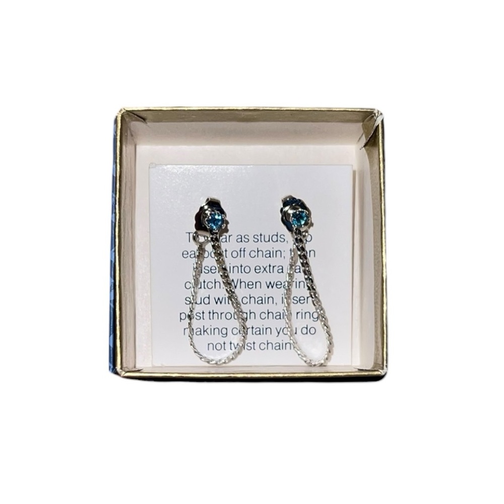 NEW Women’s Avon Blue Stone Posts with Silver Removable Chain Earrings